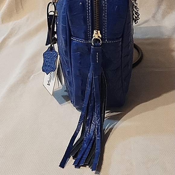 Valentina blue leather bag with chain shoulder strap and tassel. NWT. - Picture 5 of 13